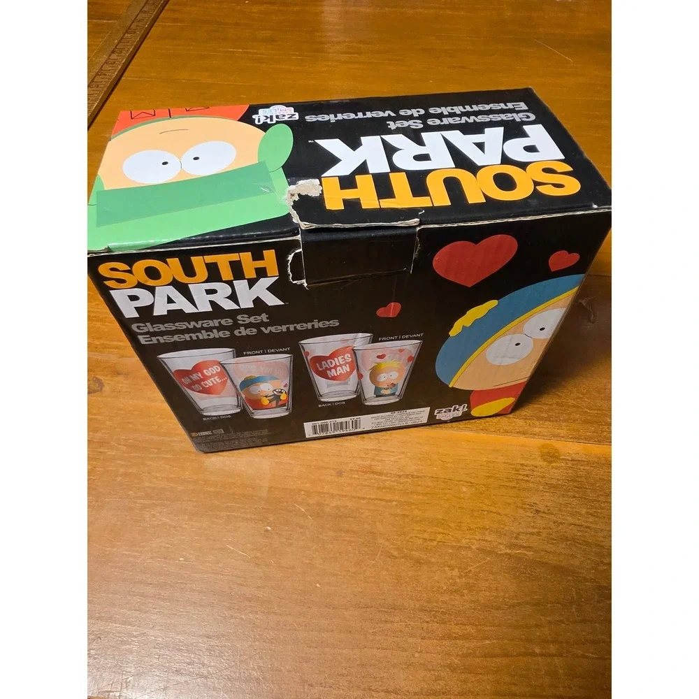 South Park Zak! Glassware Set 2pk 16oz Cartman Butters Valentine Hearts New
